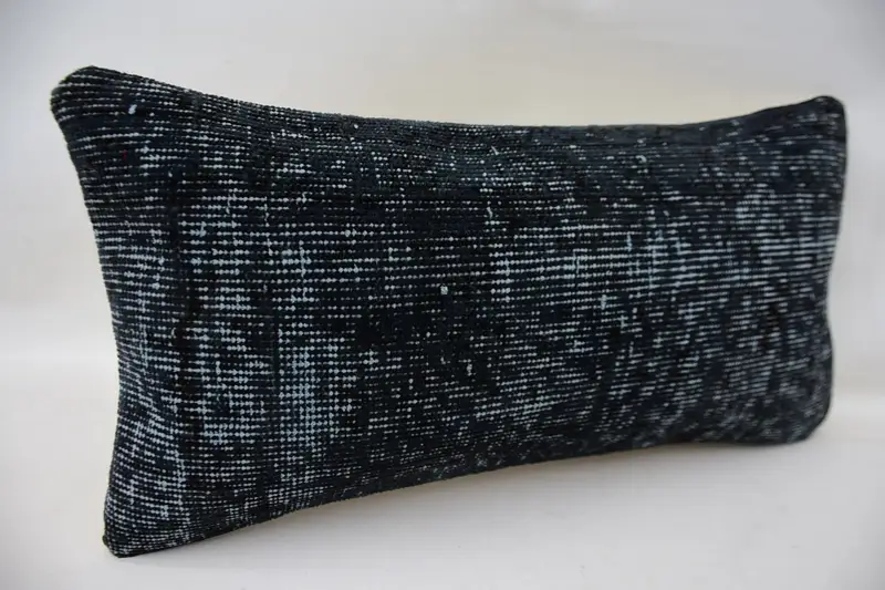 Boho Pillow, Ethnical Kilim Rug Pillow, Cushion Cover, 12x24 Blue Cushion Case, Turkish Pillow, Office Chair Pillow Cover - 2