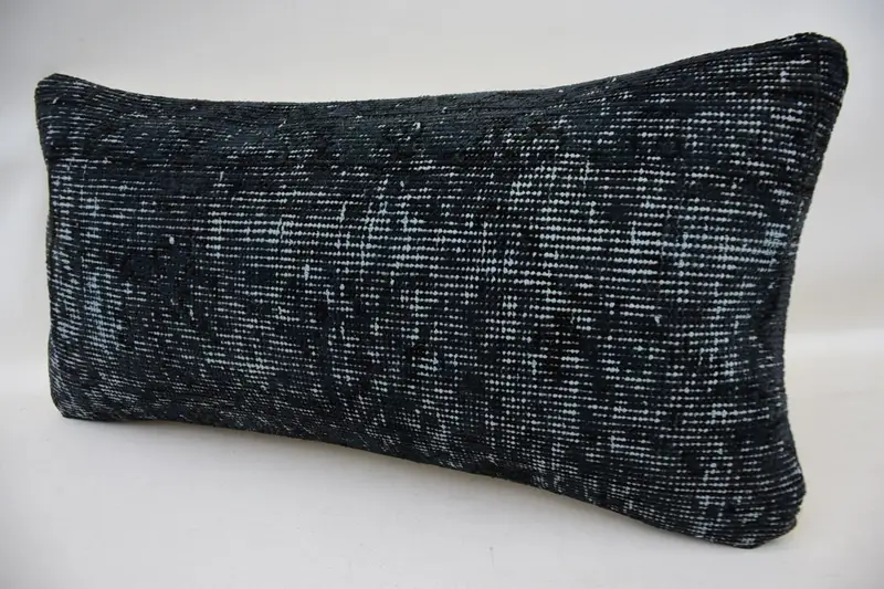 Boho Pillow, Ethnical Kilim Rug Pillow, Cushion Cover, 12x24 Blue Cushion Case, Turkish Pillow, Office Chair Pillow Cover - 3