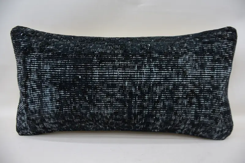 Boho Pillow, Ethnical Kilim Rug Pillow, Cushion Cover, 12x24 Blue Cushion Case, Turkish Pillow, Office Chair Pillow Cover - 4