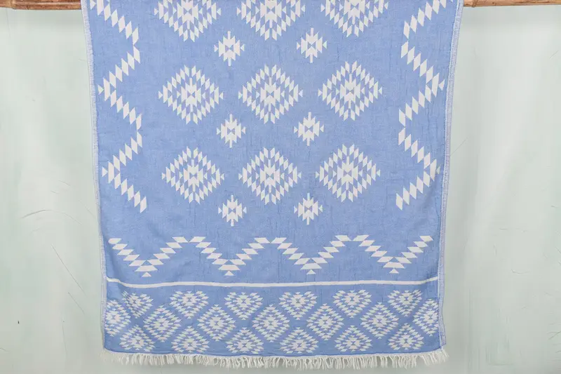 Sax Blue Cotton Towel Kilim, 36x71 Inches