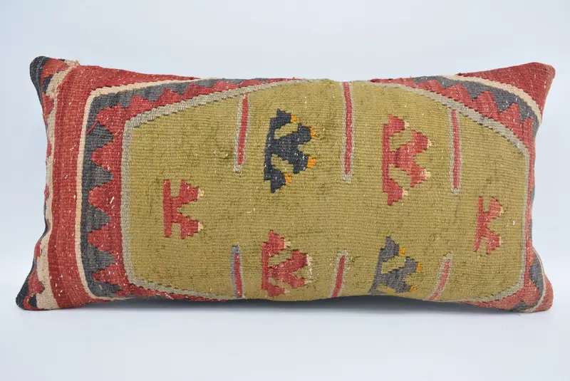 Throw Kilim Pillow, Couch Pillow Sham, Pillow, Interior Designer Pillow, 12x24 Green Cushion Cover, Kilim Pillow Cover, Handmade Throw Pillow - 1