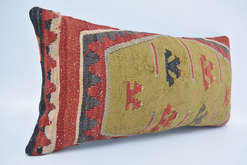 Throw Kilim Pillow, Couch Pillow Sham, Pillow, Interior Designer Pillow, 12x24 Green Cushion Cover, Kilim Pillow Cover, Handmade Throw Pillow - 3