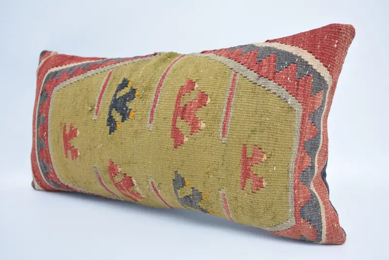 Throw Kilim Pillow, Couch Pillow Sham, Pillow, Interior Designer Pillow, 12x24 Green Cushion Cover, Kilim Pillow Cover, Handmade Throw Pillow - 4