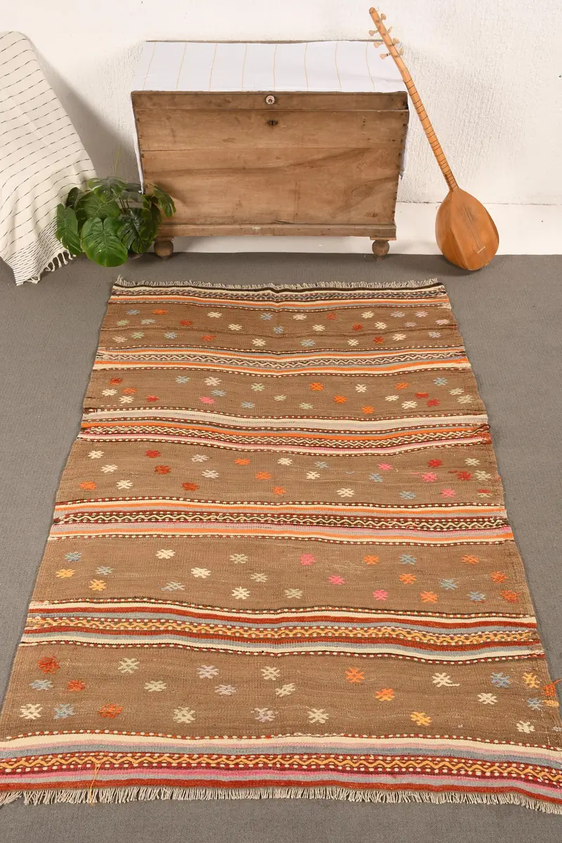 4.5x6.6 ft Vintage Rug, Area Turkish Rug, Brown Southwestern Rug - 1