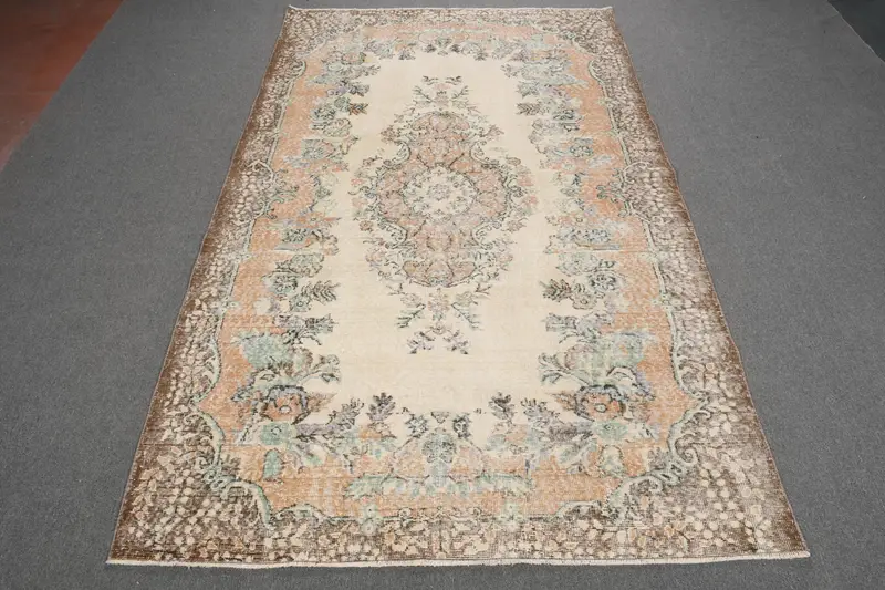 Alfombra grande vintage, alfombra turca de 5,7x9,6 pies, alfombra de lana marroquí marrón - 1