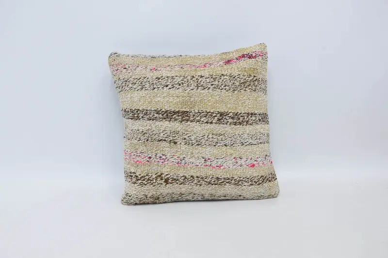 16x16 Zoll türkischer antiker Kissenbezug, gestreifter strukturierter brauner Kissenbezug - 1