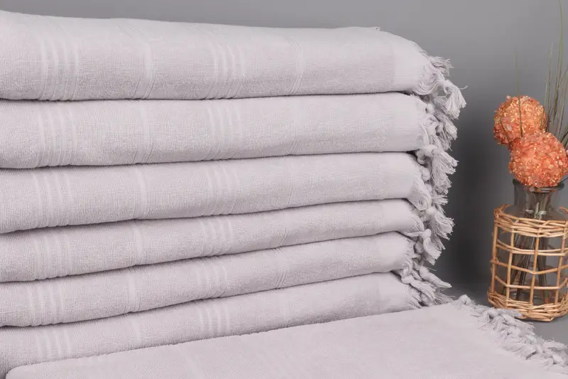 Personalized Terry Towel Gray Striped Organic Cotton, 36x71 Inches