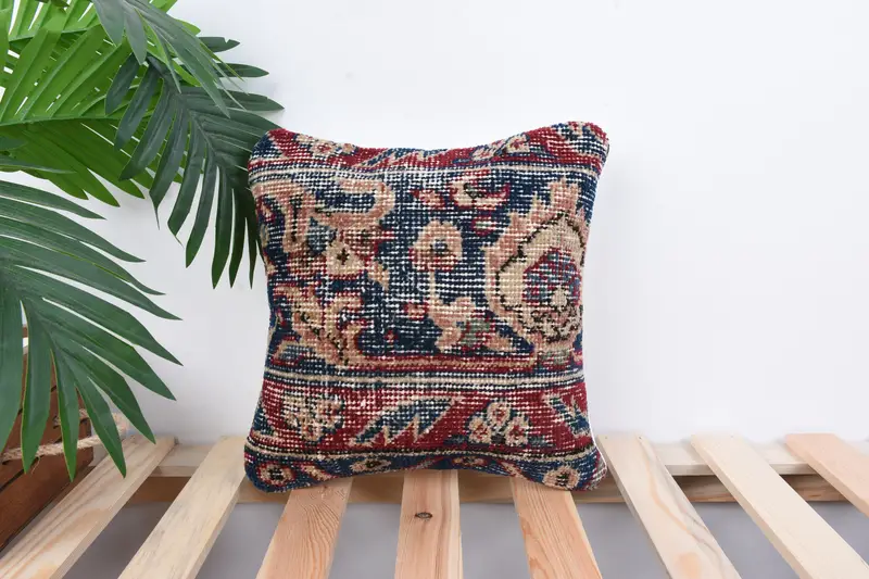 Throw Kilim Pillow, Pillow, Turkish Rugs Pillow Case, Boho Pillow Sham Cover, 12x12 Blue Cushion Case, Kilim Cushion Sham, Seat Cushion Cover - 1