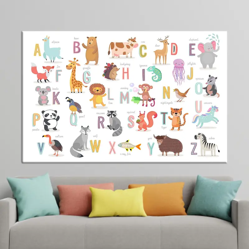 Elegante lienzo estampado de animales de safari para sala de juegos infantil