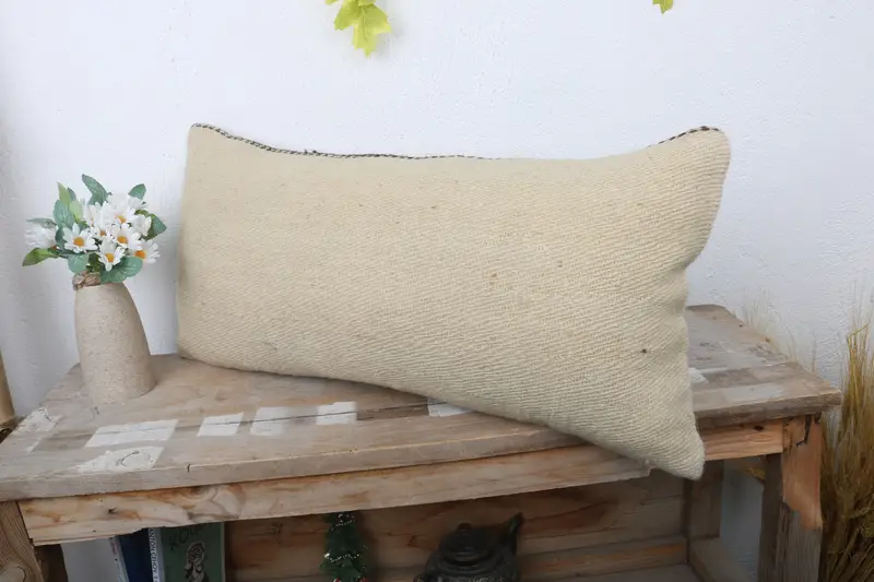 Turkish Kilim Pillow, Pillow Cover, Boho Pillow Sham Cover, Muted Cushion Case, Boho Pillow, Indoor Pillow Case, 12x24 Beige Pillow - 4