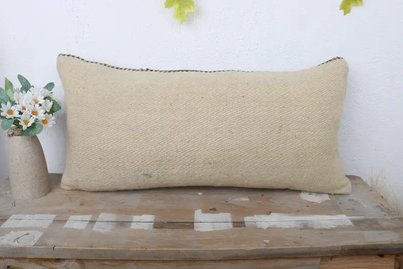 Turkish Kilim Pillow, Pillow Cover, Boho Pillow Sham Cover, Muted Cushion Case, Boho Pillow, Indoor Pillow Case, 12x24 Beige Pillow - 2