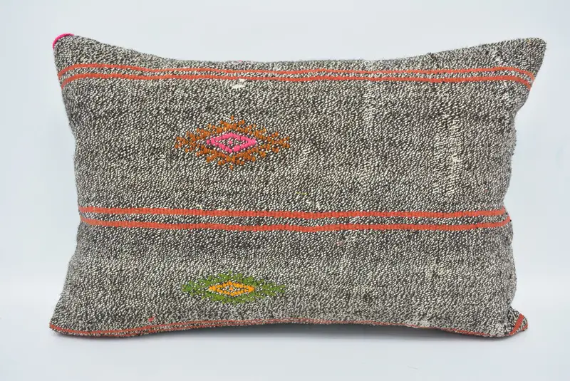 Interior Designer Pillow, Cushion Case, Pillow for Sofa, Handmade Kilim Cushion, Sofa Bolster Pillow, 16x24 Brown Pillow Case - 1
