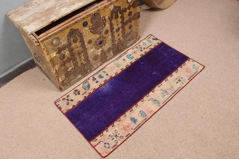 パープル ペルシャ ラグ 1.8x3.2 フィート エレガント ベージュ アクセント