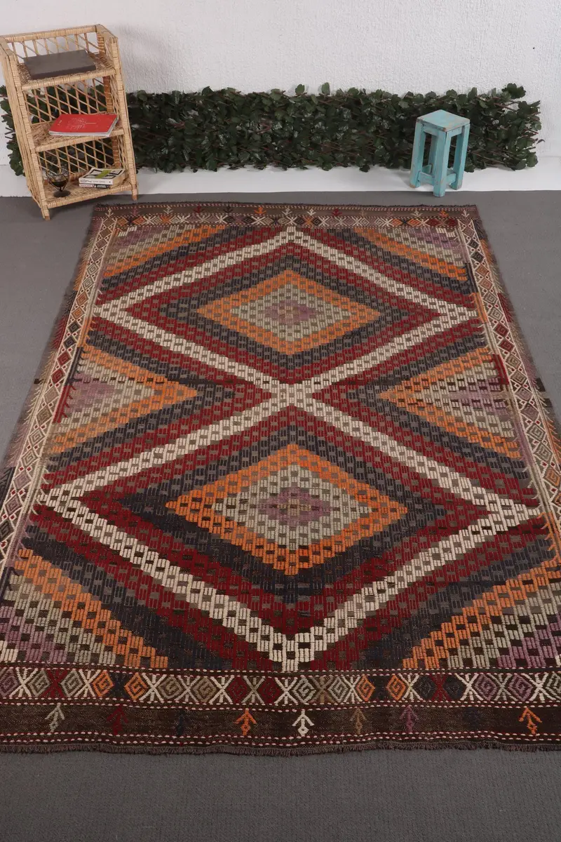 Alfombra vintage de 6,6x9,5 pies, alfombra turca de gran tamaño, alfombra del suroeste del arco iris - 1