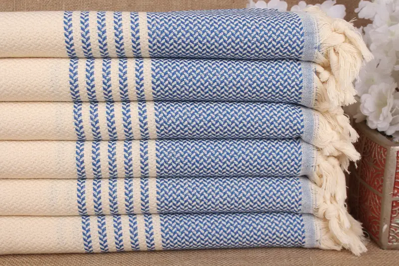 Toalla de Playa Rayas Sax Azul Algodón Orgánico, 40x71 Pulgadas