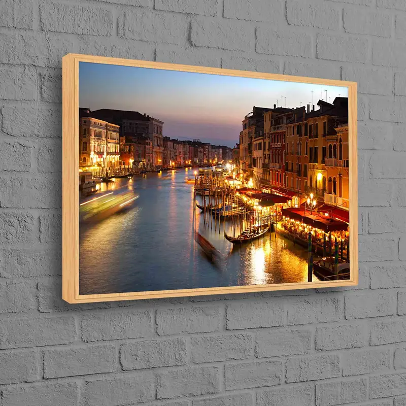Venedik Gece Kanalı Şehir Manzarası Baskılı Kanvas - Zarif Ev Dekorasyonu