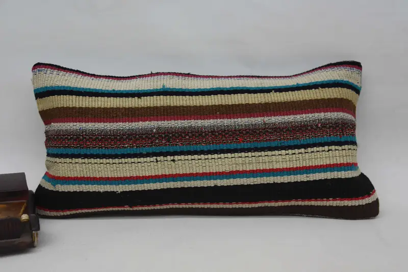 Turkish Moroccan Red Pillow Cover, 12x24 inch Geometric Wool Pillow Case - 1