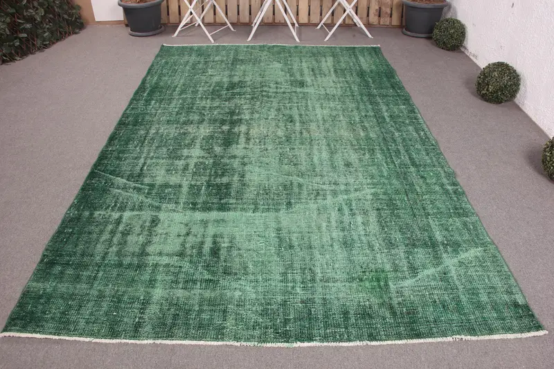 El Yapımı Yeşil İran Halısı, 6x9 ft Zarif Dekor