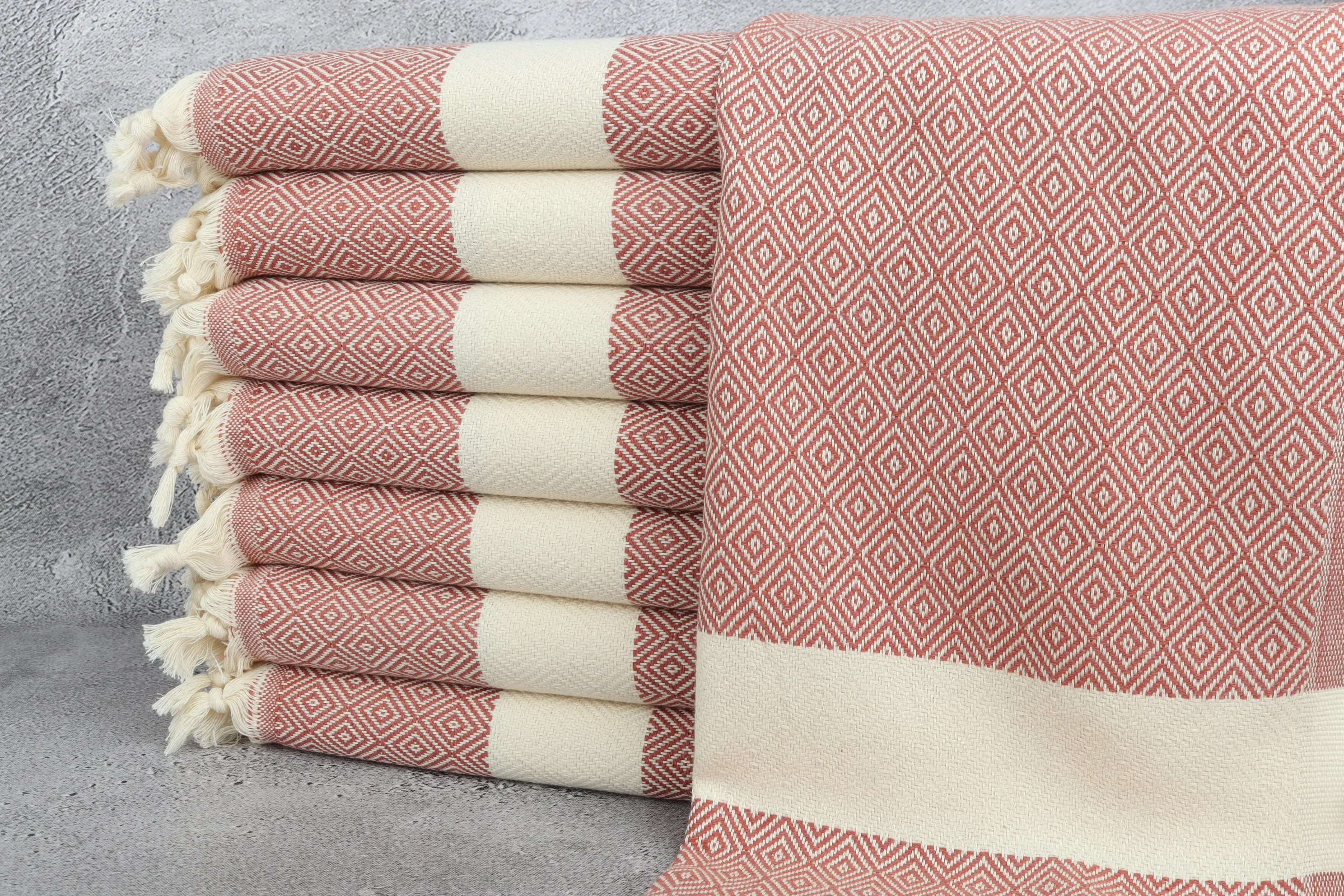 Diamond Hand Towel Organic Cotton Beige, 20x36 Inches - 1