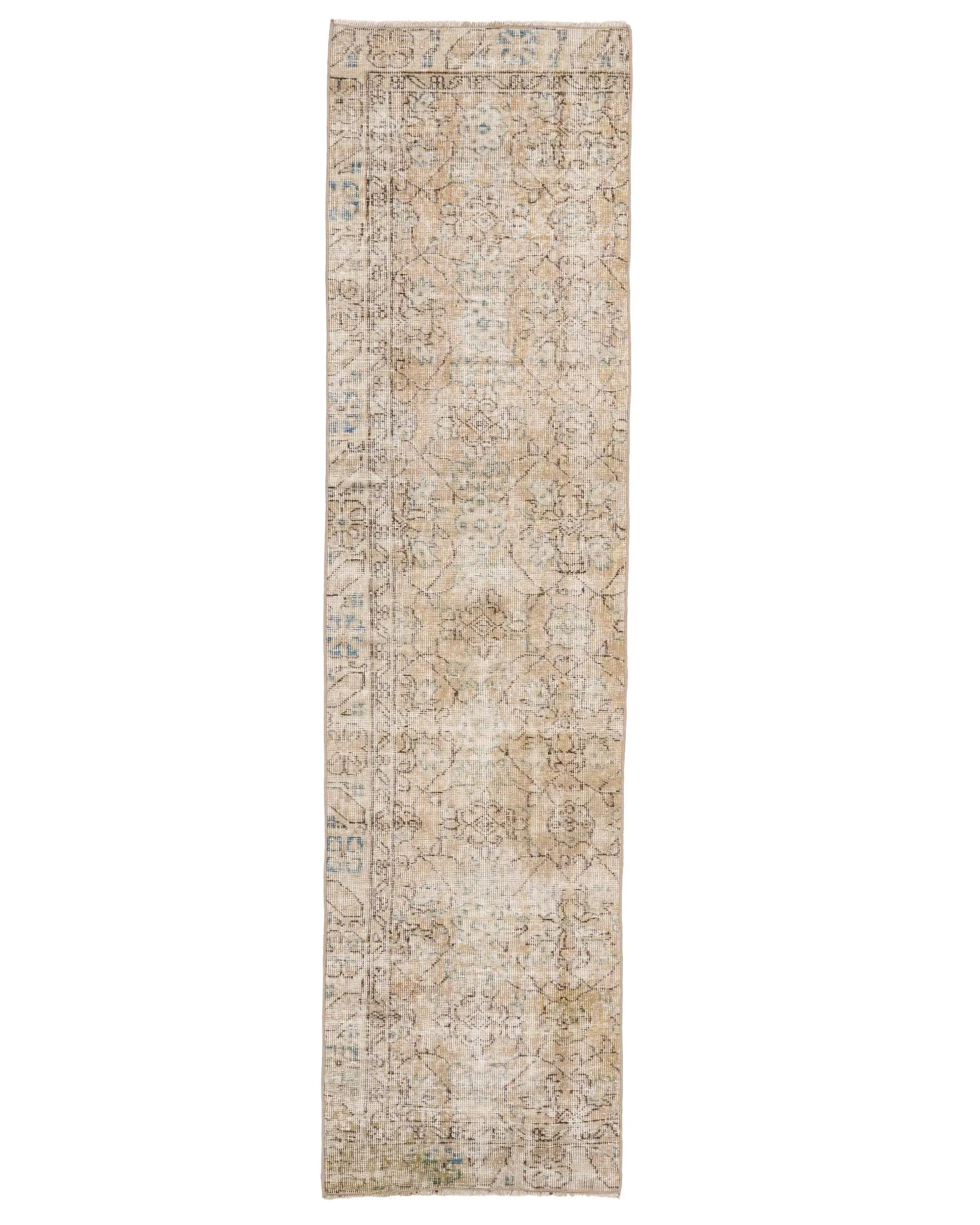 Turkish Vintage Rug 1.9x7.5 ft (59x228 cm), Brown Blue Oriental Rug - 1