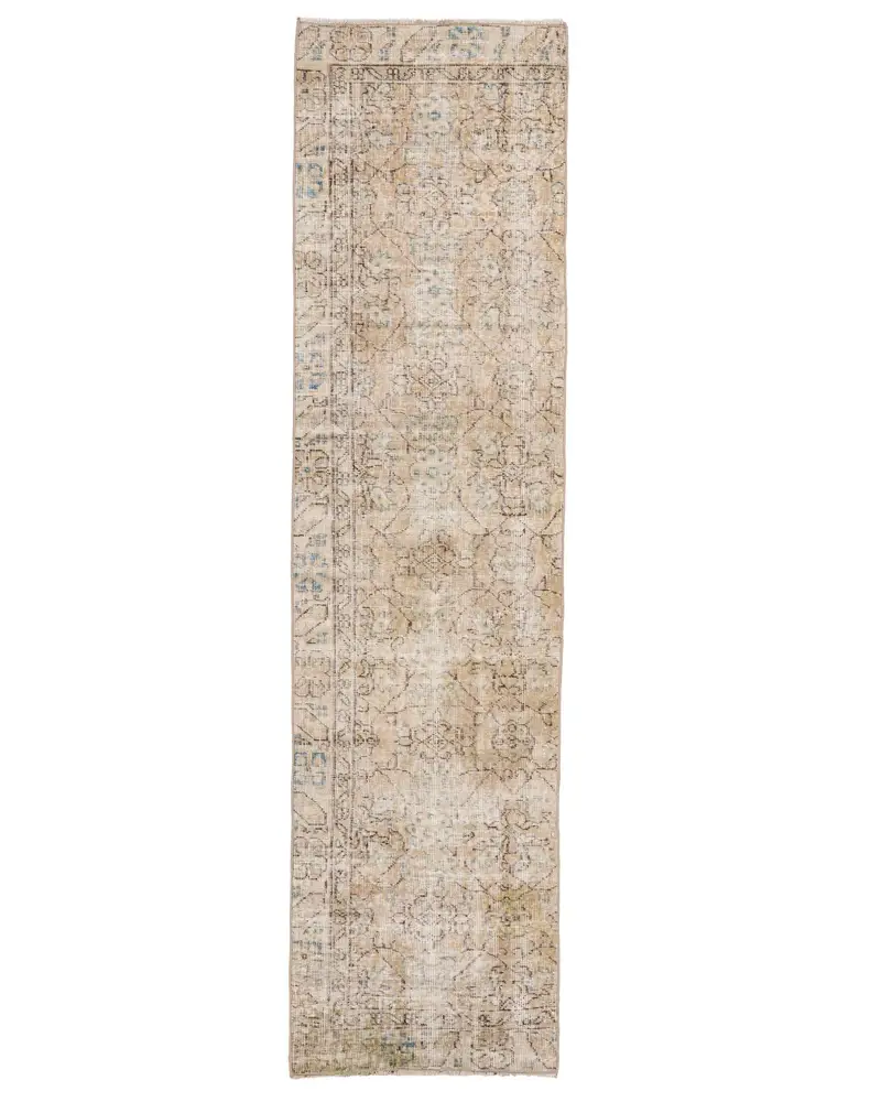 Zarif 1,9x7,5 ft halı, Mavi Oryantal desenli Bej