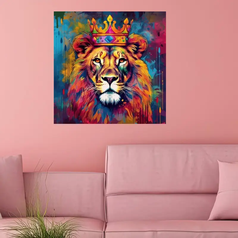 カラフルなライオン キャンバス: あなたのスペースのためのモダンな抽象アート