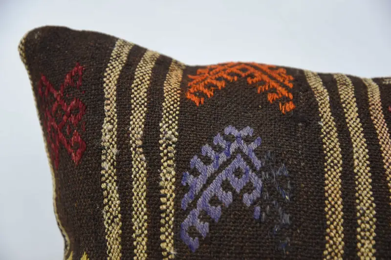 Kilim Pillow Cover, Kilim Cushion Sham, 16x24 Brown Cushion Case, Cushion Case, Vintage Pillow, Nautical Throw Pillow Case - 2