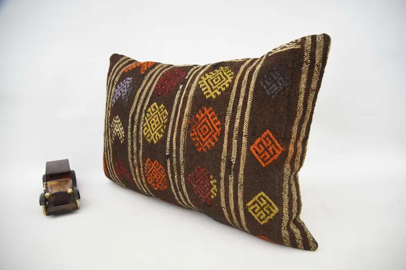 Kilim Pillow Cover, Kilim Cushion Sham, 16x24 Brown Cushion Case, Cushion Case, Vintage Pillow, Nautical Throw Pillow Case - 6