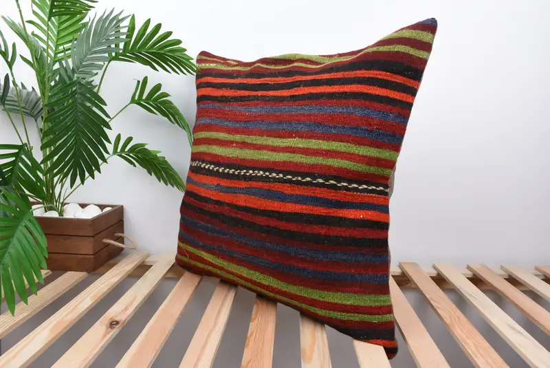 Art Deco Cushion Case, Kilim Pillow, Nautical Throw Cushion Case, Cushion, Turkish Kilim Pillow, Gift Pillow, 24x24 Red Cushion Cover - 5