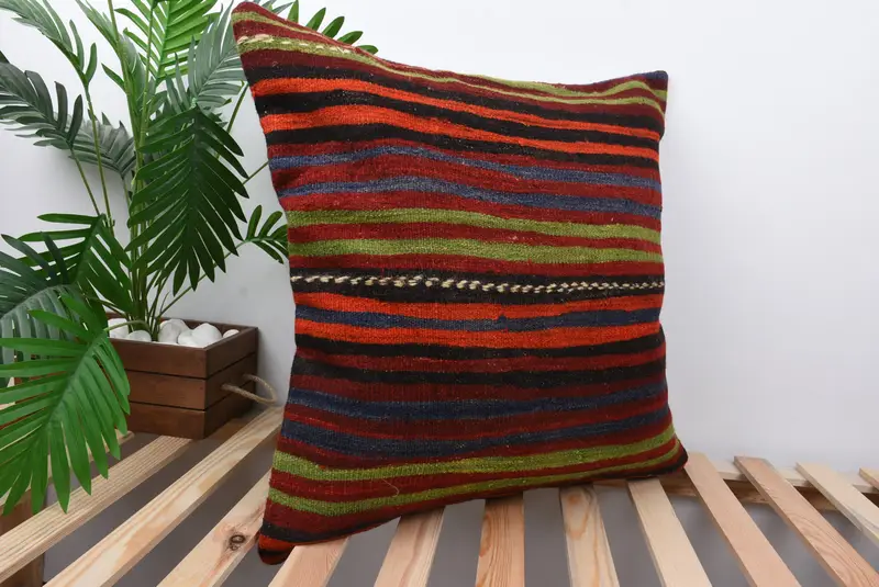 Art Deco Cushion Case, Kilim Pillow, Nautical Throw Cushion Case, Cushion, Turkish Kilim Pillow, Gift Pillow, 24x24 Red Cushion Cover - 4