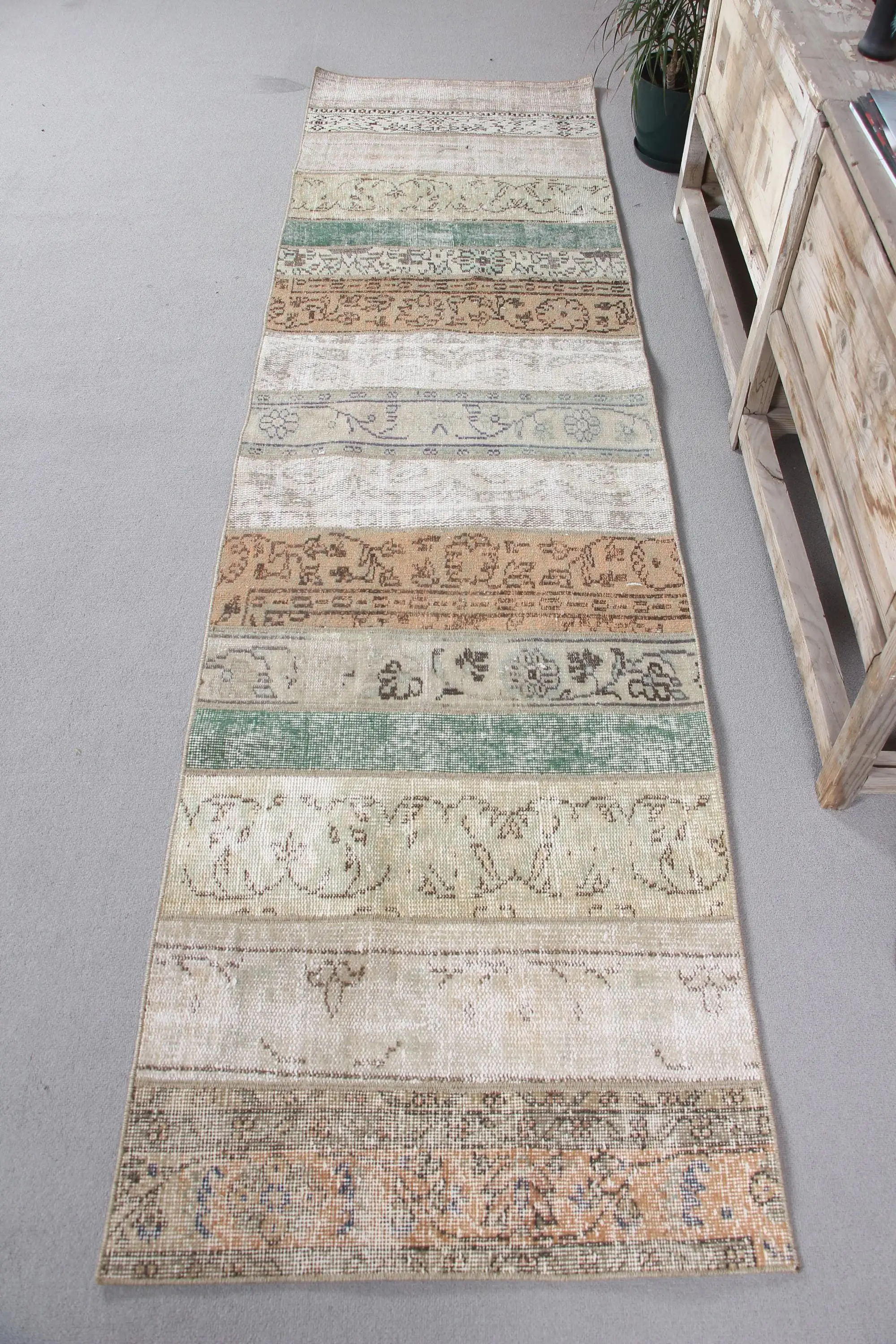 Turkish Rug, 2.5x9.4 ft Runner Rug, Brown Solid Wool Vintage Rug - 1