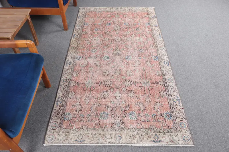 3.5x6.6 ft Halı, Accent Vintage Halı, Kırmızı Oushak Bitkiler ve ağaçlar Halı - 1