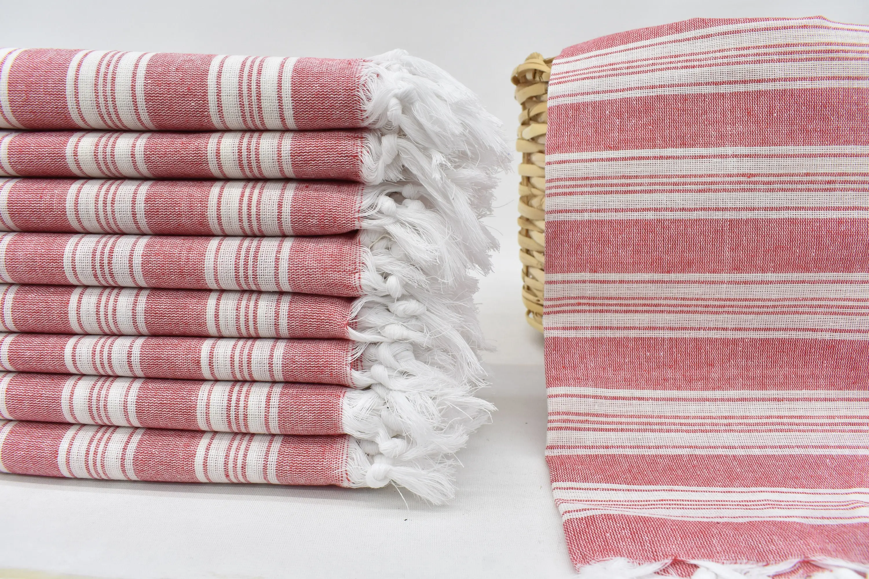 Memorial Gift Monogrammed Turkish Red Striped Beach Towel, 70x40 Inches - 1