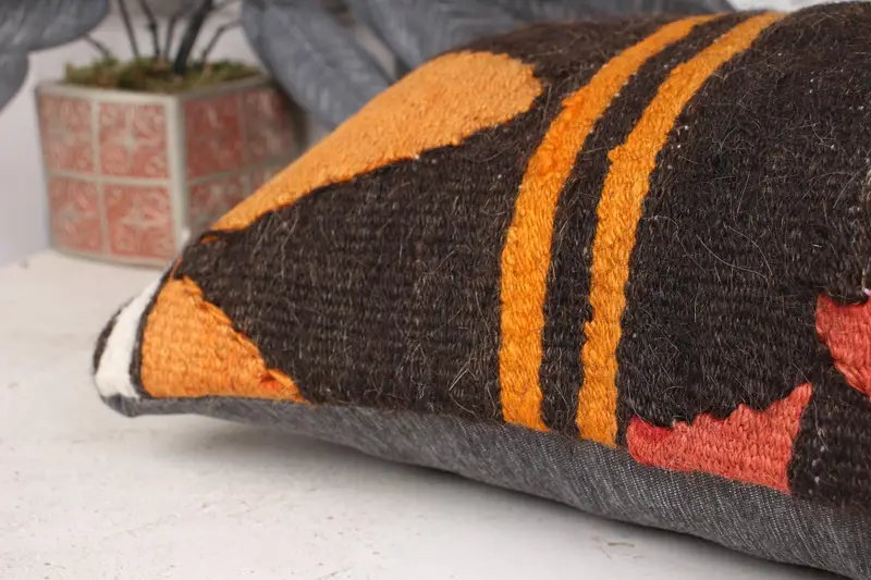 Authentic Pillow Cover, Living Room Throw Pillow Sham, Antique Pillows, Pillow Cover, Turkish Pillow, 12x24 Orange Cushion, Turkish Kilim Pillow - 7