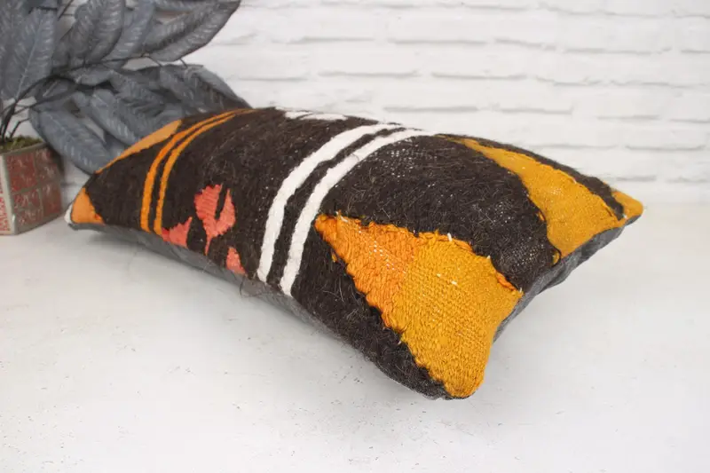 Authentic Pillow Cover, Living Room Throw Pillow Sham, Antique Pillows, Pillow Cover, Turkish Pillow, 12x24 Orange Cushion, Turkish Kilim Pillow - 6