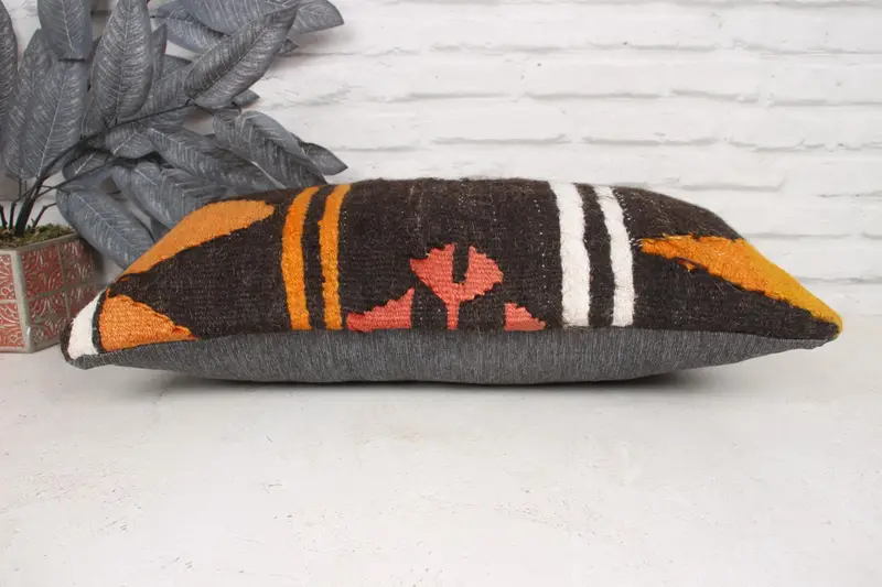 Authentic Pillow Cover, Living Room Throw Pillow Sham, Antique Pillows, Pillow Cover, Turkish Pillow, 12x24 Orange Cushion, Turkish Kilim Pillow - 5