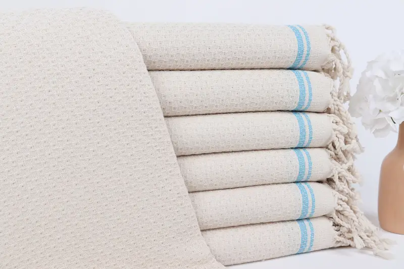 Kişiye Özel Türk Plaj Havlusu Turkuaz Çizgili, 36x67 İnç