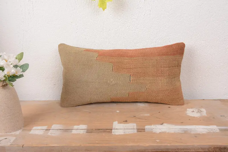 Orange & Beige besticktes Wurfkissen, handgemachtes geometrisches Kissen