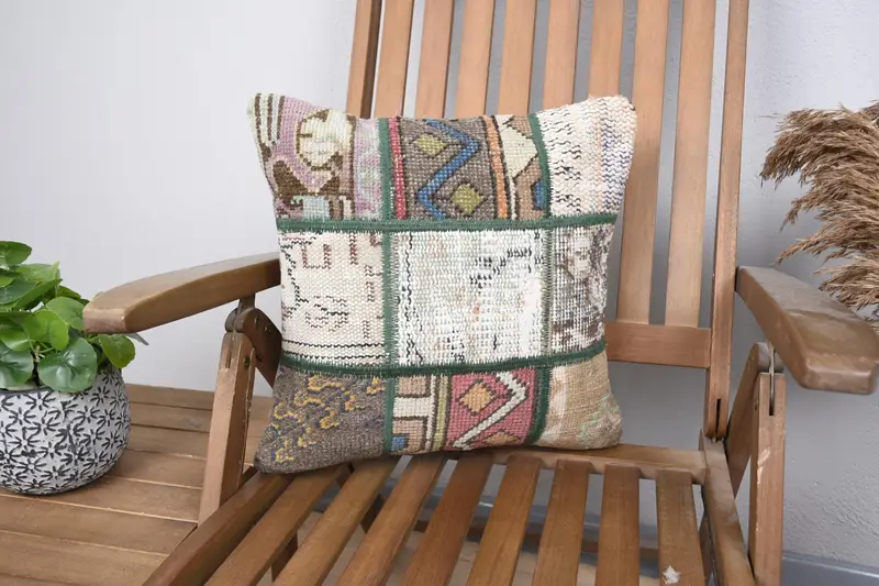Home Decor Pillow, Accent Throw Pillow Case, Handmade Pillow, Vintage Pillow, Ikat Pillow, 16x16 Green Pillow Case, Pillow Case, Kilim Pillow - 1