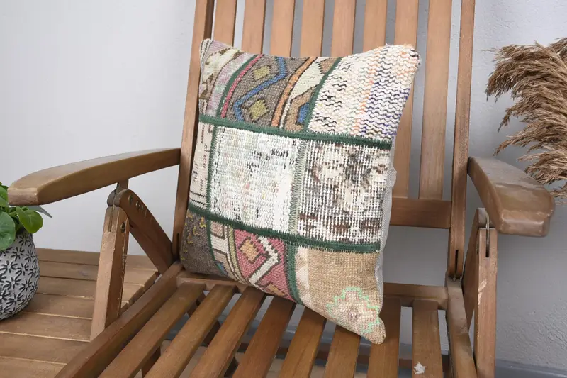 Home Decor Pillow, Accent Throw Pillow Case, Handmade Pillow, Vintage Pillow, Ikat Pillow, 16x16 Green Pillow Case, Pillow Case, Kilim Pillow - 3