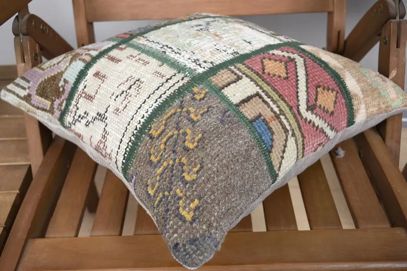 Home Decor Pillow, Accent Throw Pillow Case, Handmade Pillow, Vintage Pillow, Ikat Pillow, 16x16 Green Pillow Case, Pillow Case, Kilim Pillow - 4