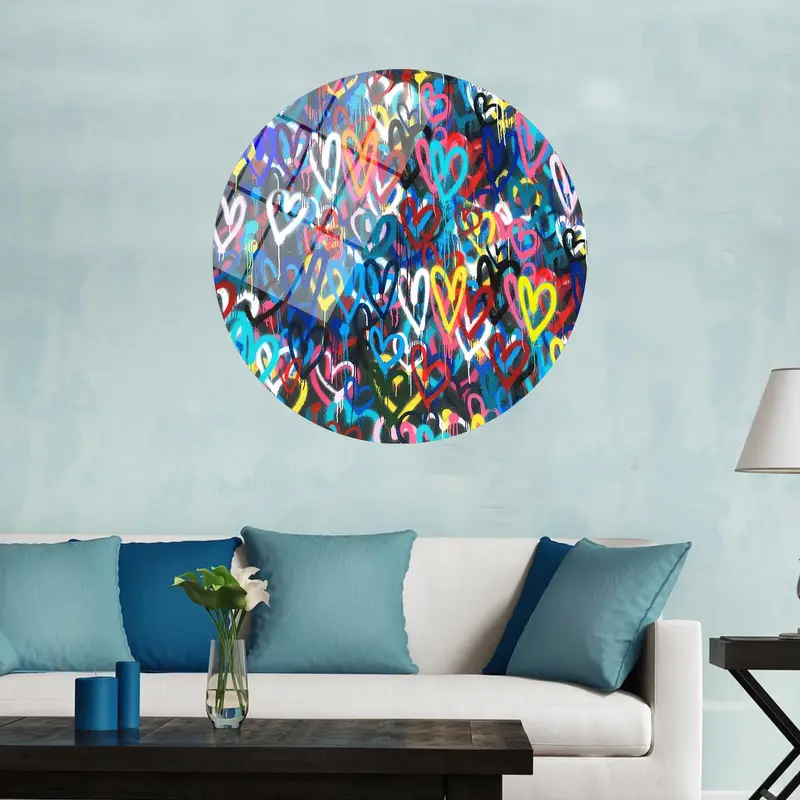 Lebendige Banksy Love Hearts-Leinwand: Mehrfarbig gedruckte Kunst