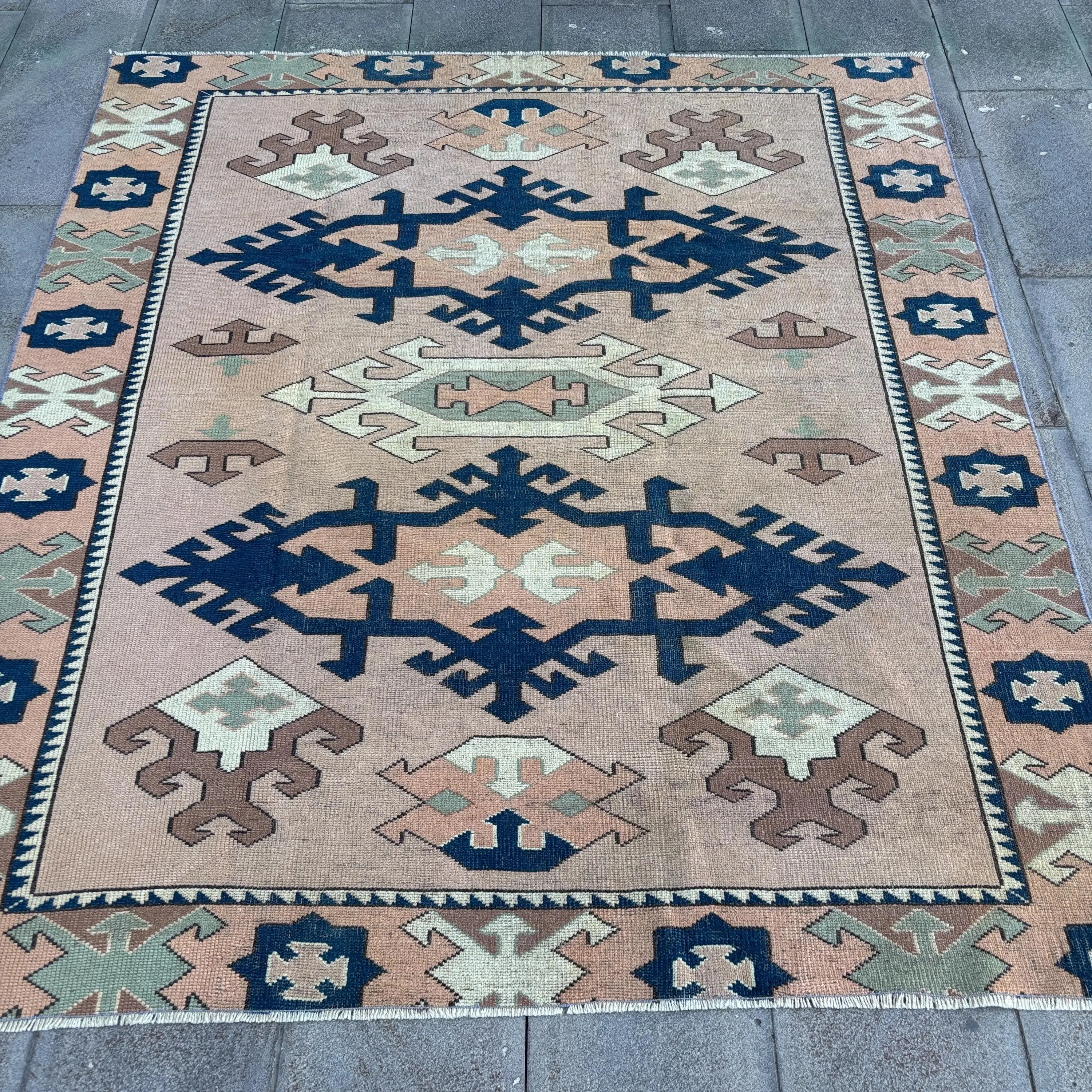 Turkish 5.8x6.6 ft Rug, Vintage Rug, Brown Ombré Rug Wool - 1