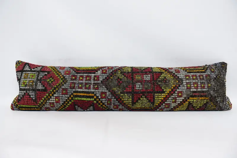Handmade Throw Pillow, 12x48 Blue Cushion Cover, Kilim Pillow, Square Throw Cushion, Kilim Cushion Sham, Pillow, Vintage Kilim Pillow - 1