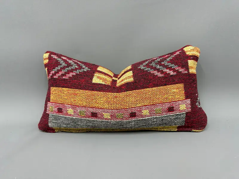Pillow Cover, Art Deco Cushion Case, Home Decor Pillow, Indoor Pillow, Turkish Pillow, Vintage Kilim Pillow, 10x20 Red Pillow Cover - 1