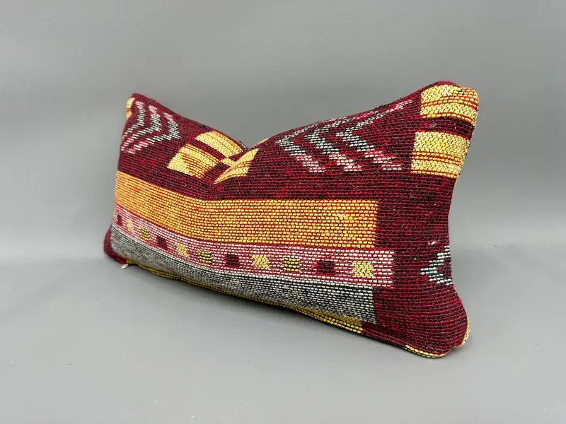 Pillow Cover, Art Deco Cushion Case, Home Decor Pillow, Indoor Pillow, Turkish Pillow, Vintage Kilim Pillow, 10x20 Red Pillow Cover - 3