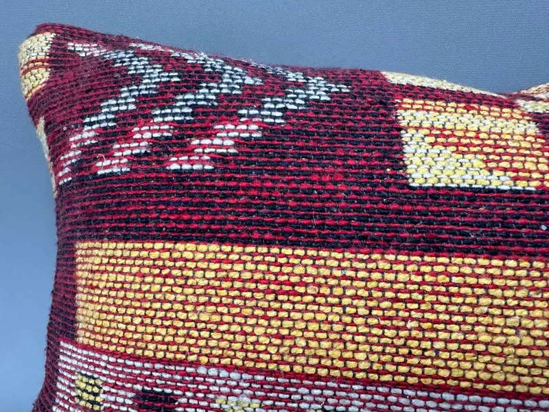 Pillow Cover, Art Deco Cushion Case, Home Decor Pillow, Indoor Pillow, Turkish Pillow, Vintage Kilim Pillow, 10x20 Red Pillow Cover - 5