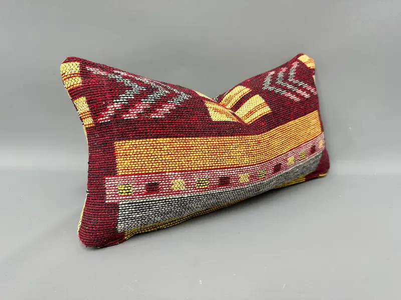 Pillow Cover, Art Deco Cushion Case, Home Decor Pillow, Indoor Pillow, Turkish Pillow, Vintage Kilim Pillow, 10x20 Red Pillow Cover - 2