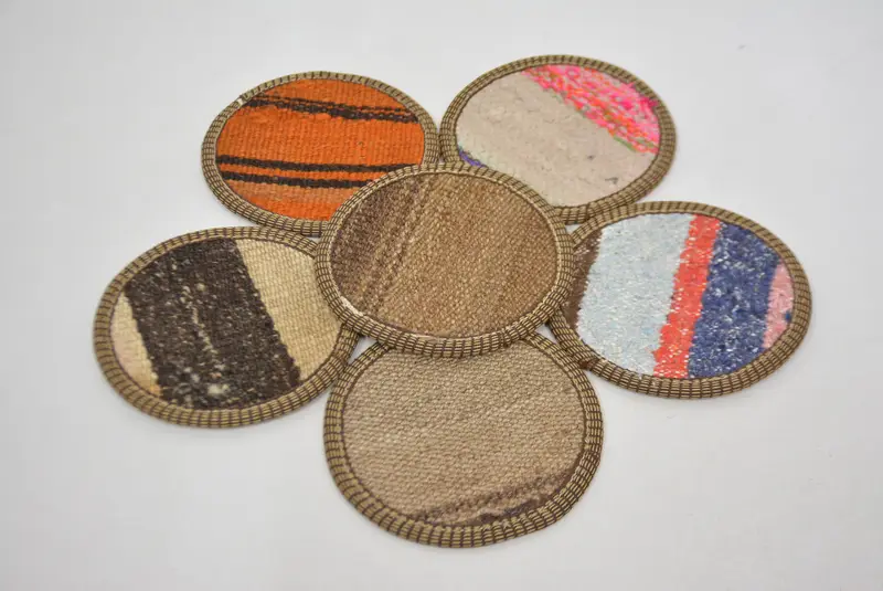 Posavasos redondo bohemio, posavasos único naranja y marrón