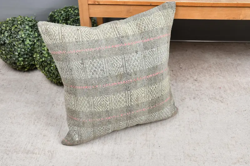 Home Decor Pillow, Tribal Cushion Case, Pillow Sham, Bright Cushion Case, Kilim Pillow Cover, Vintage Pillow, 20x20 Gray Pillow Cover - 7